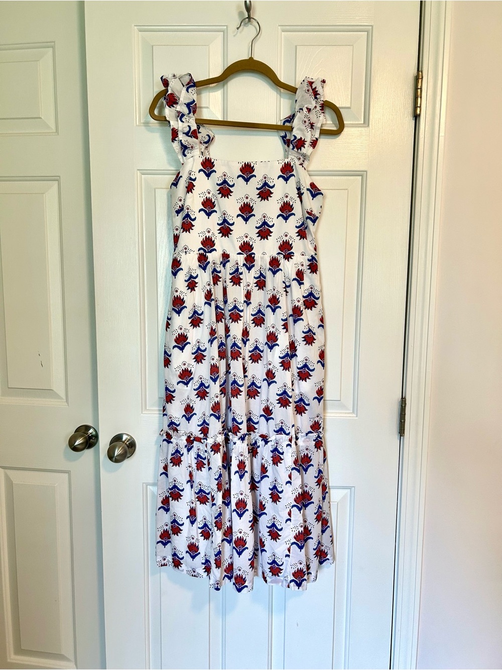 J. Crew White Dress with Red & Blue Floral Accents